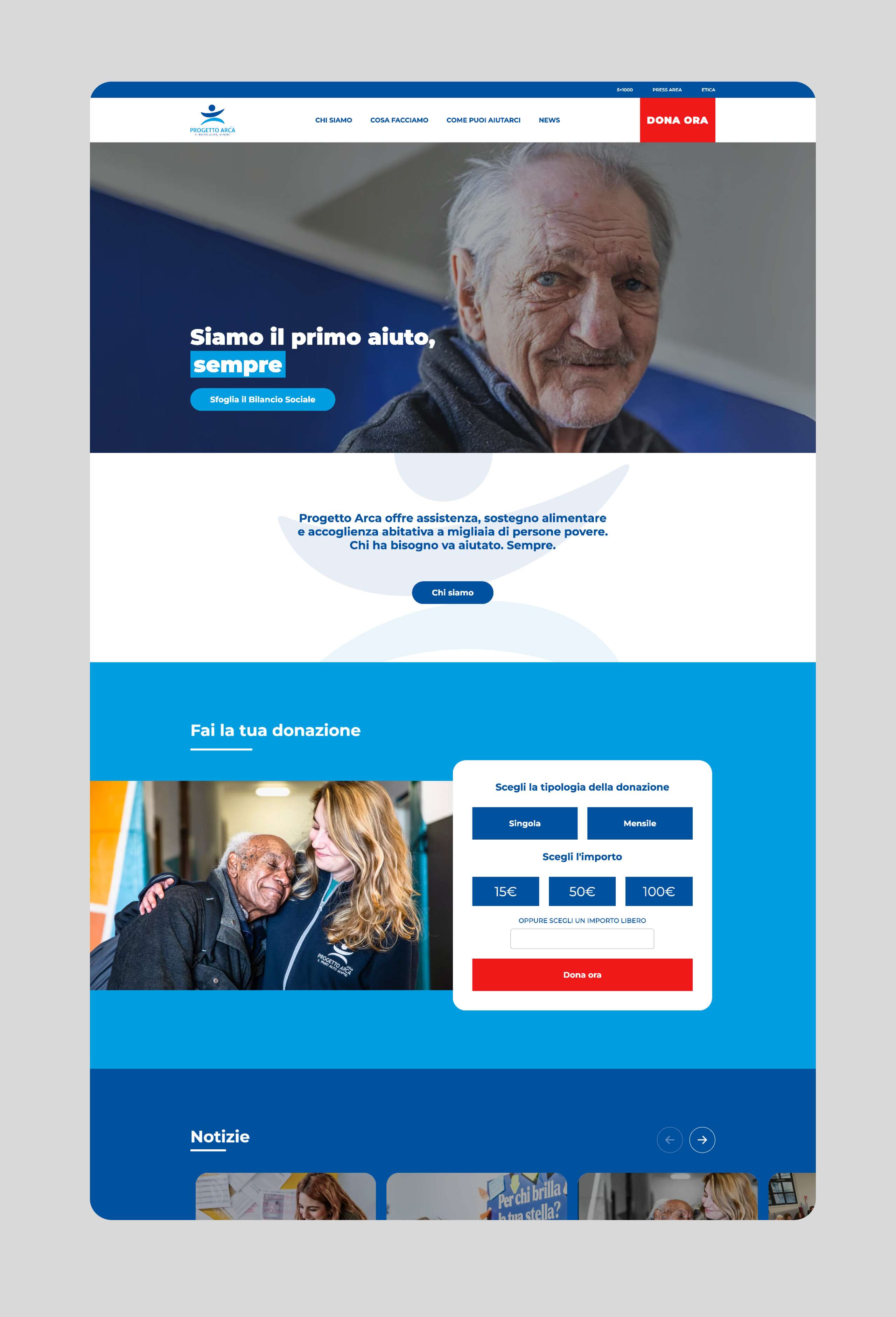interfaccia sviluppo sito web Arca