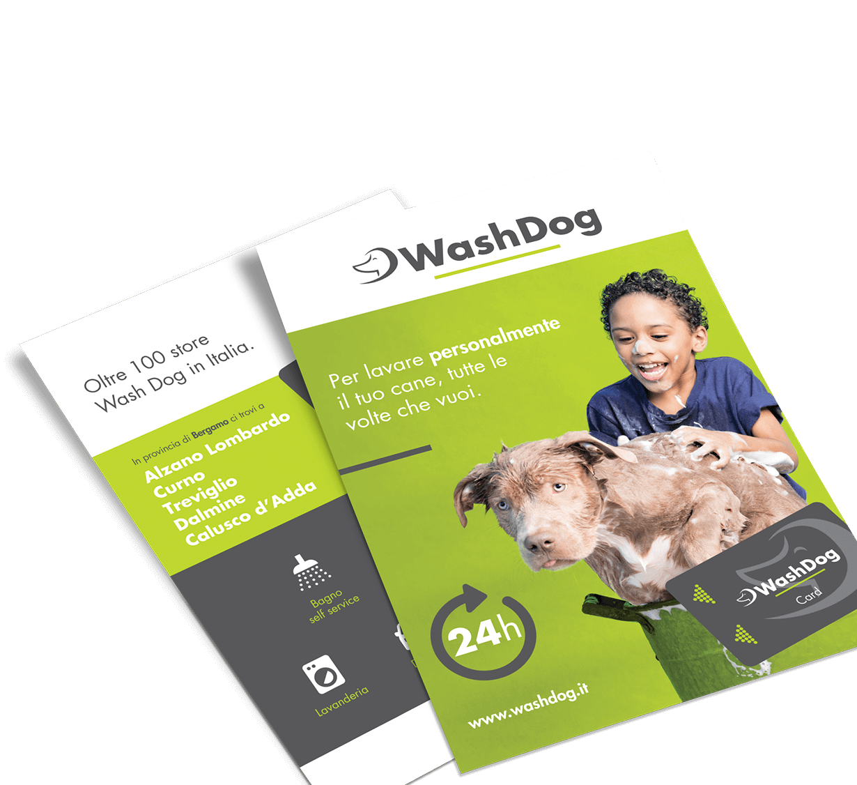 brand identity, flyer, pubblicità a milano e bergamo per washdog